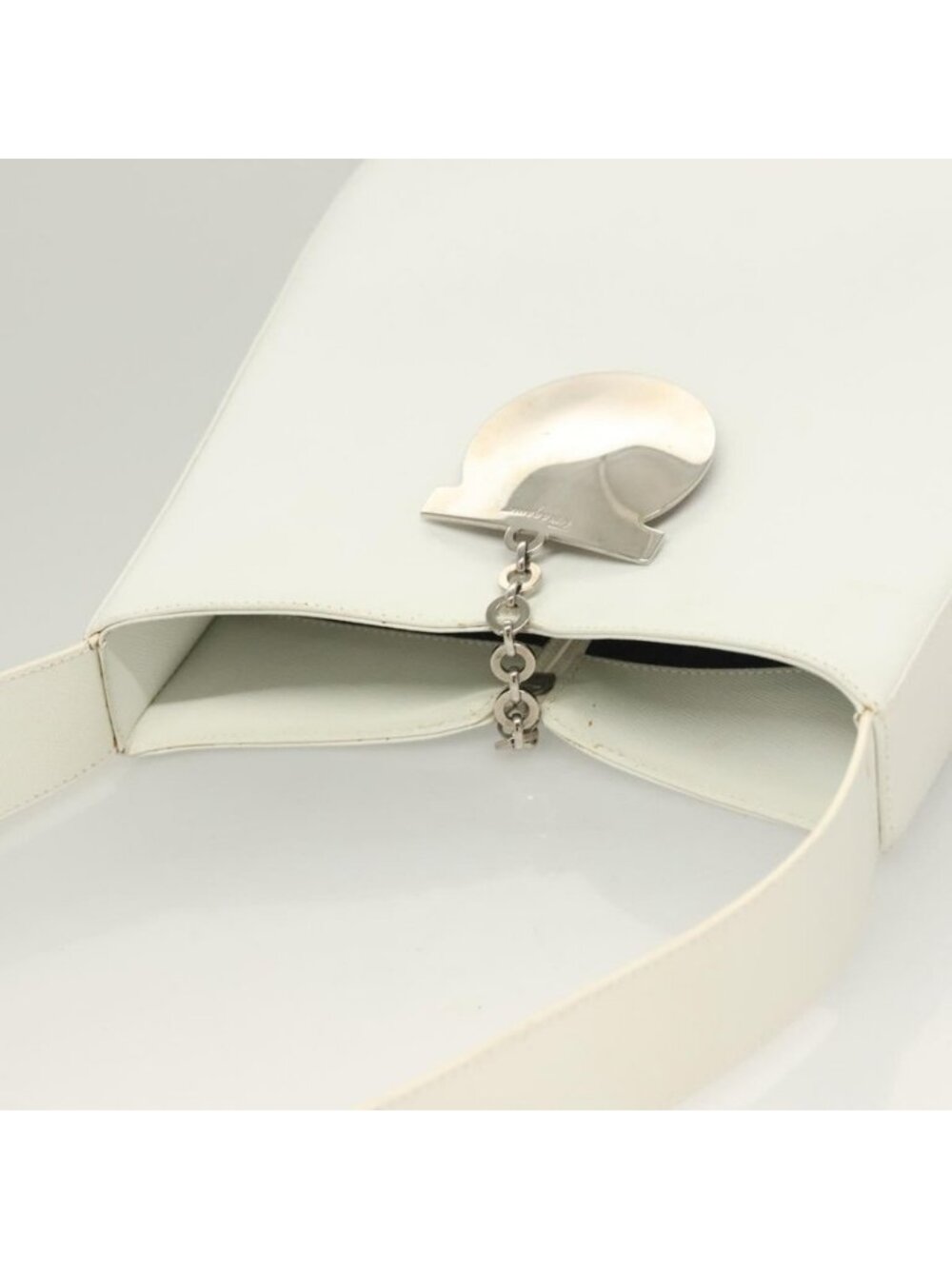 Authentic Salvatore Ferragamo Shoulder Bag Leather White Silver - Picture 13 of 16